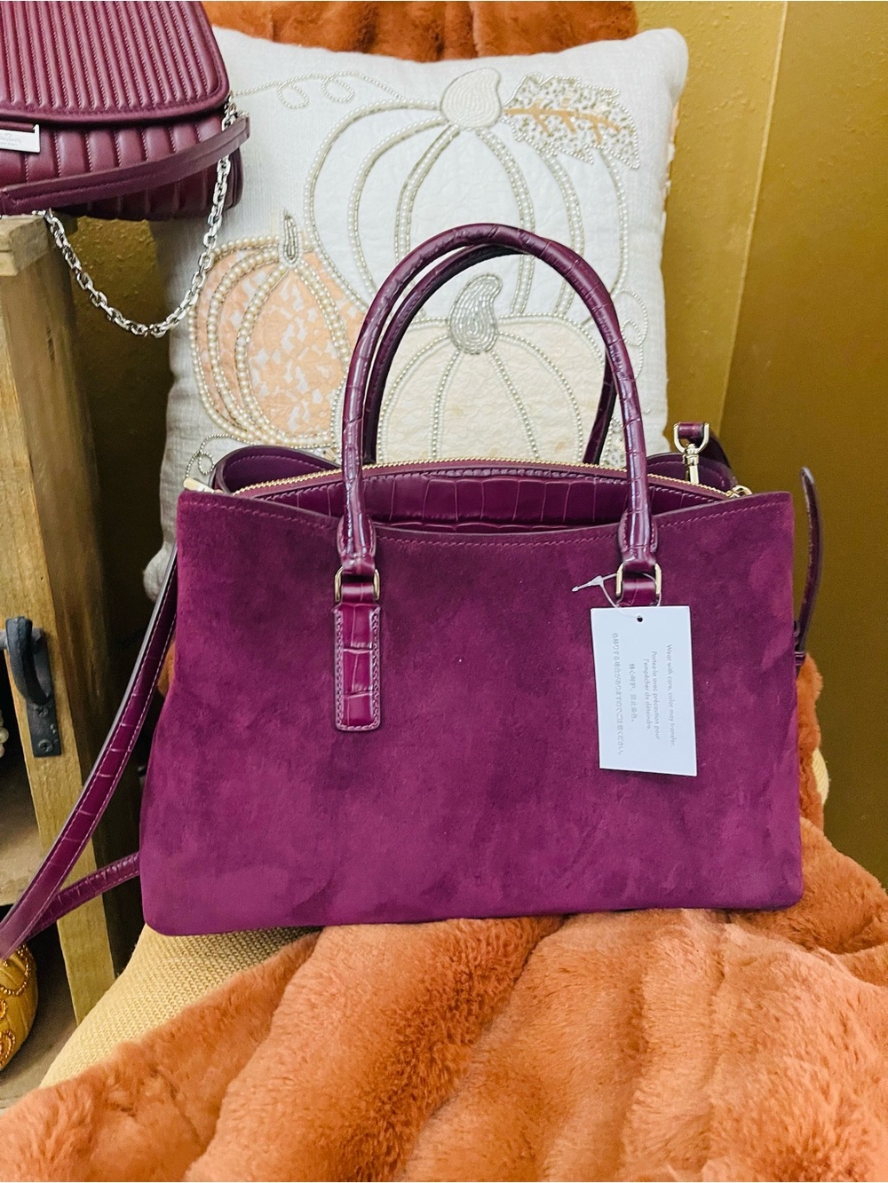 Kate Spade New York Thompson Street Suede And Croc Embossed Satchel Bag KP185 - Picture 12 of 17